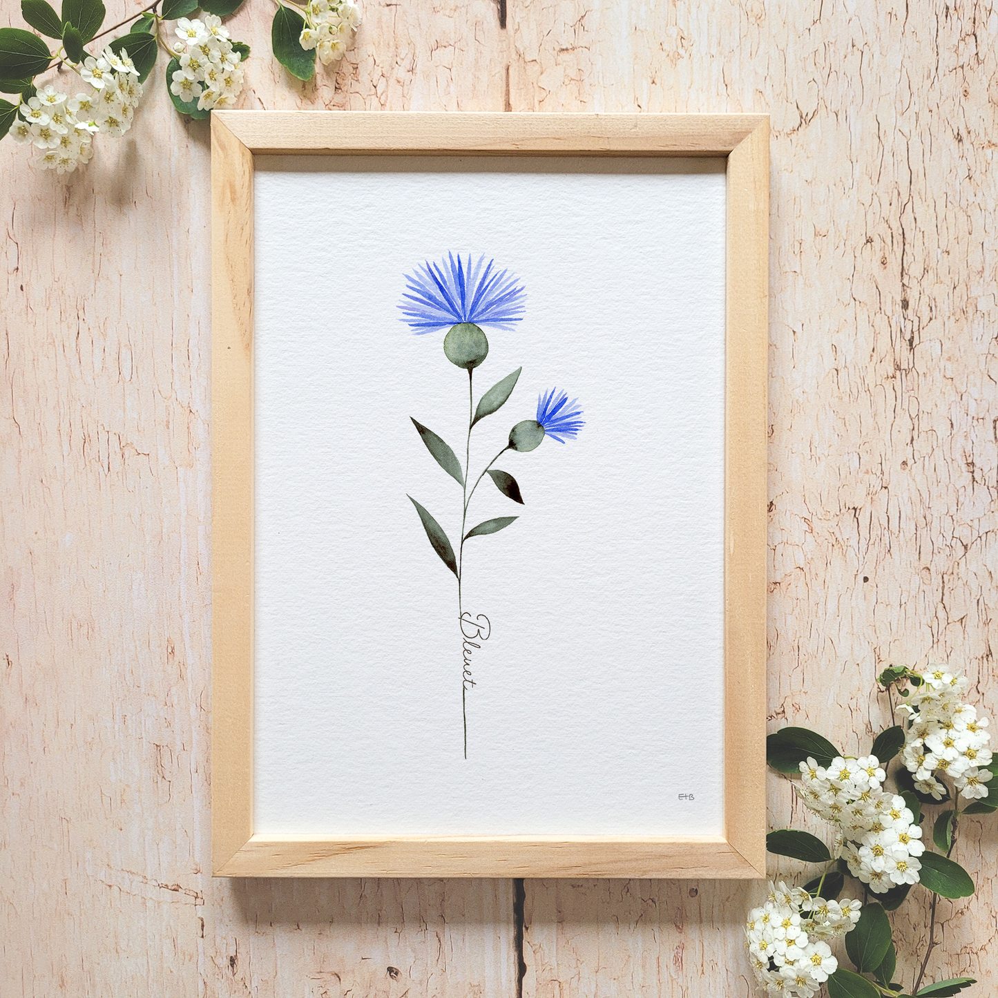 Affiche florale aquarelle · "Le bleuet" · Texte personnalisable