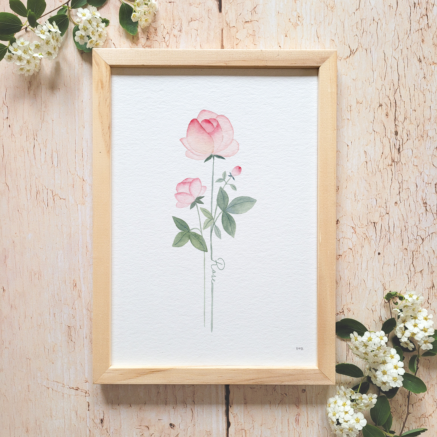 Affiche florale aquarelle · "La rose" · Texte personnalisable