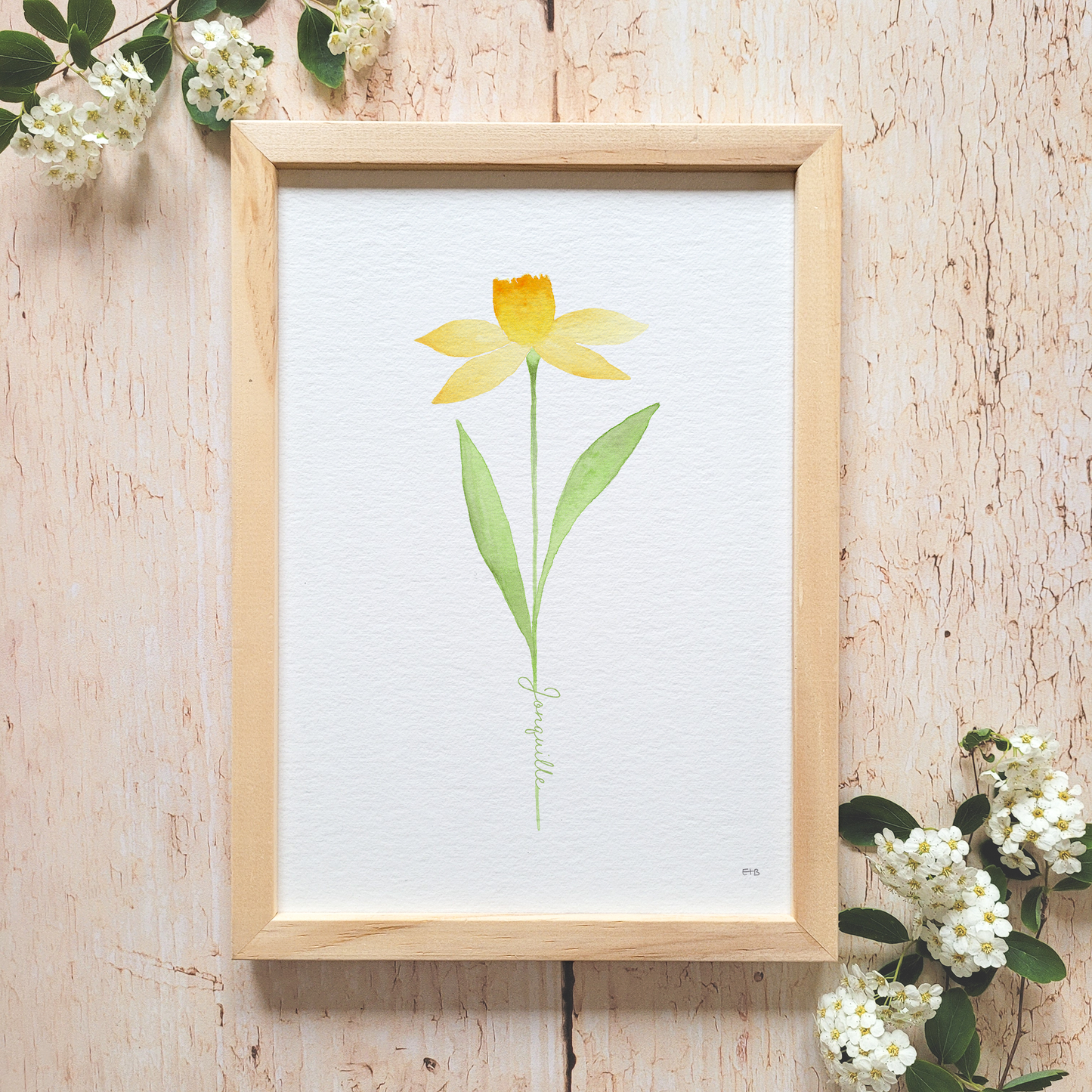 Affiche florale aquarelle · "La jonquille" · Texte personnalisable