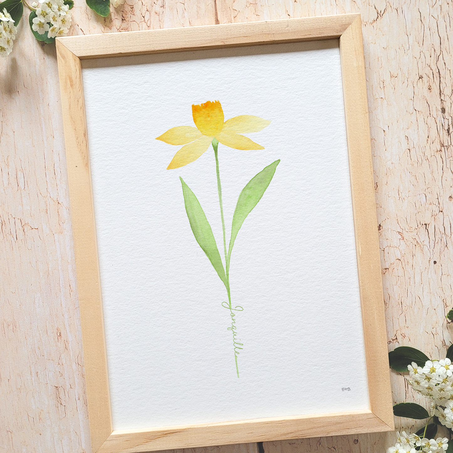 Affiche florale aquarelle · "La jonquille" · Texte personnalisable