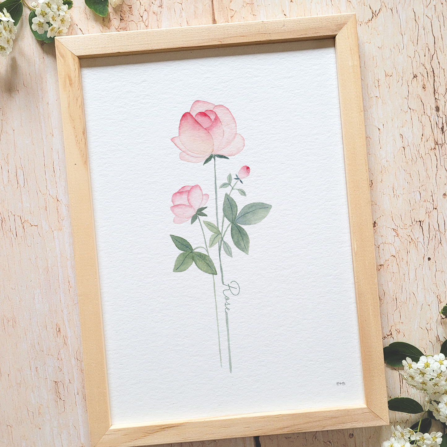 Affiche florale aquarelle · "La rose" · Texte personnalisable
