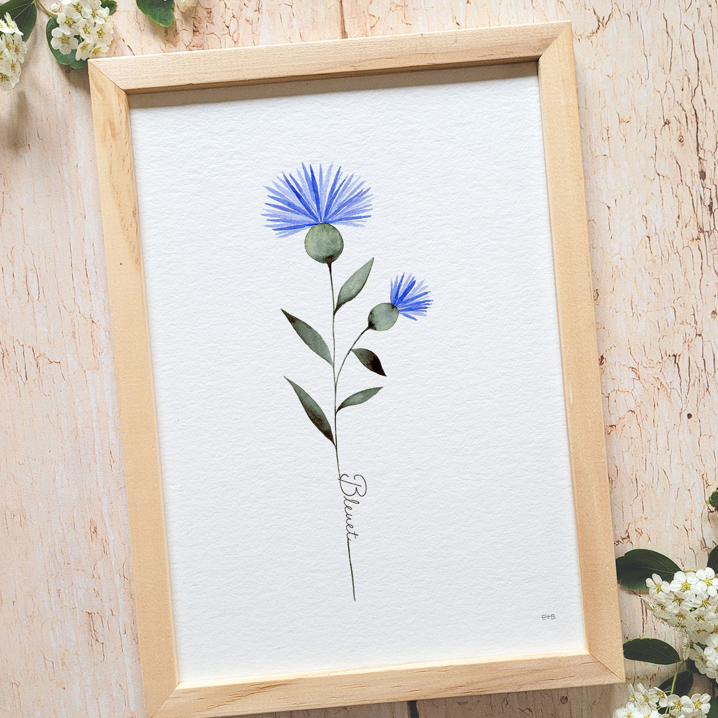 Affiche florale aquarelle · "Le bleuet" · Texte personnalisable