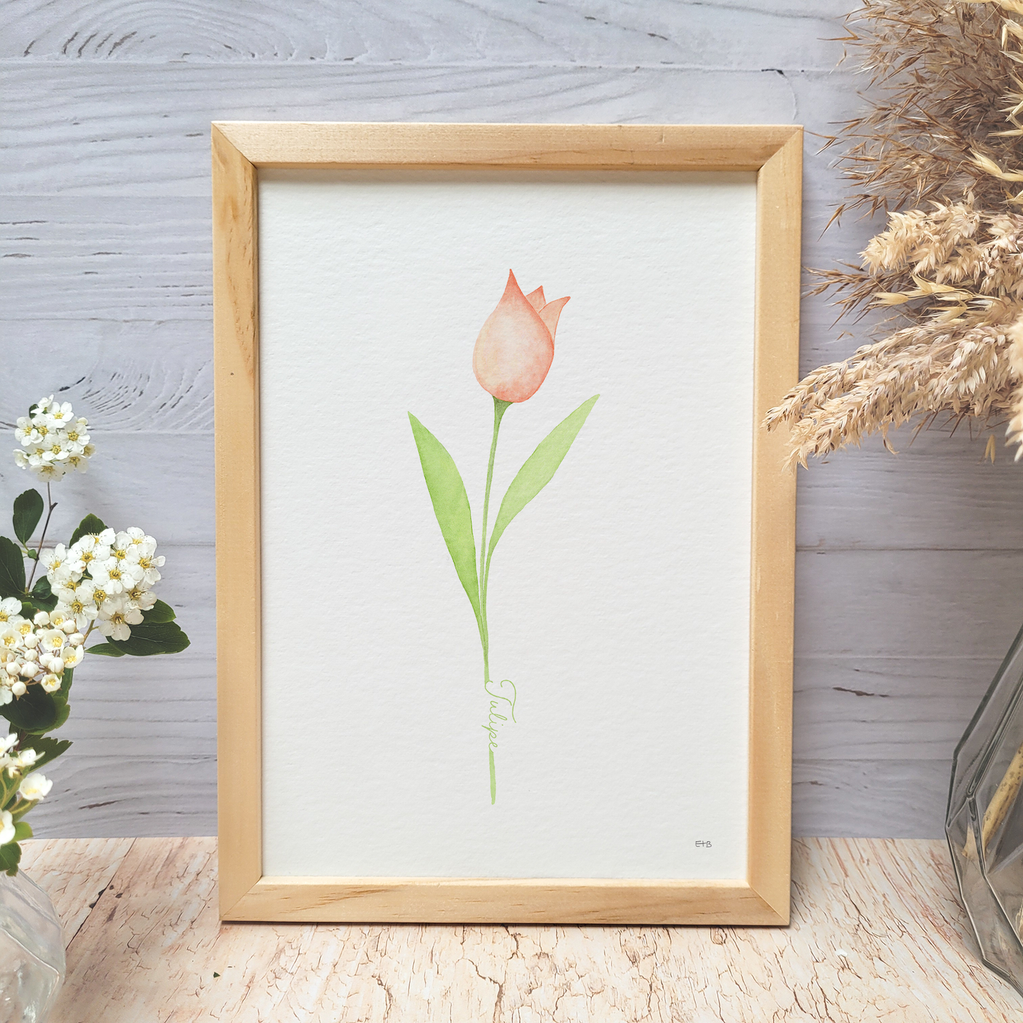 Affiche florale aquarelle · "La tulipe" · Texte personnalisable