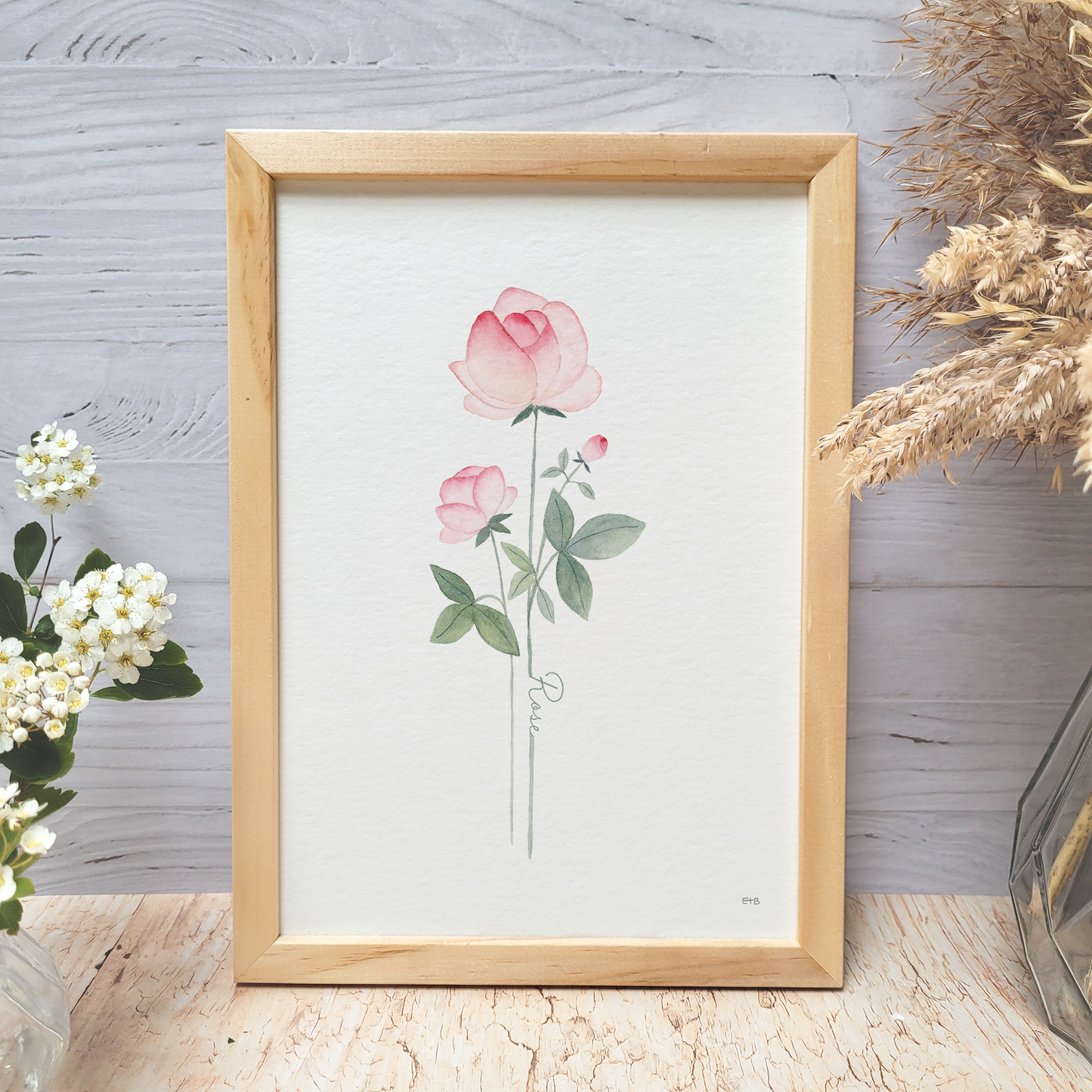 Affiche florale aquarelle · "La rose" · Texte personnalisable