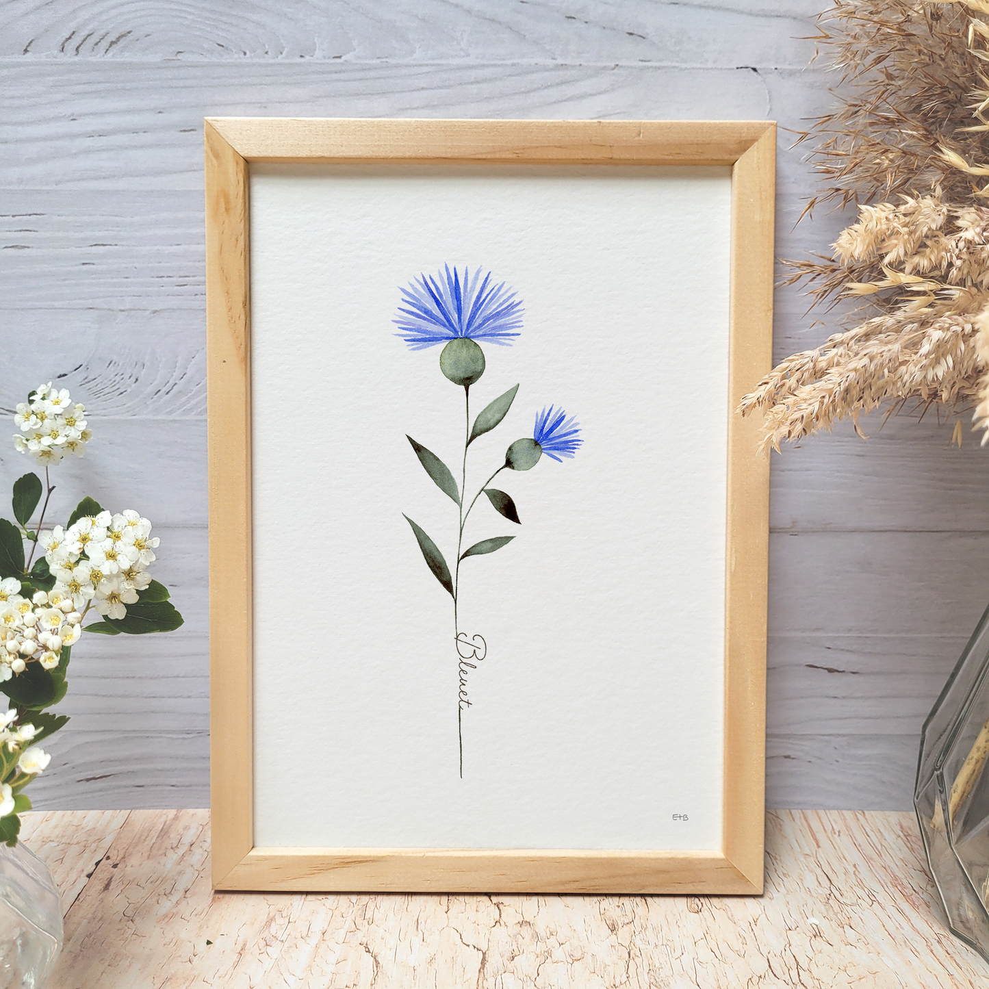 Affiche florale aquarelle · "Le bleuet" · Texte personnalisable