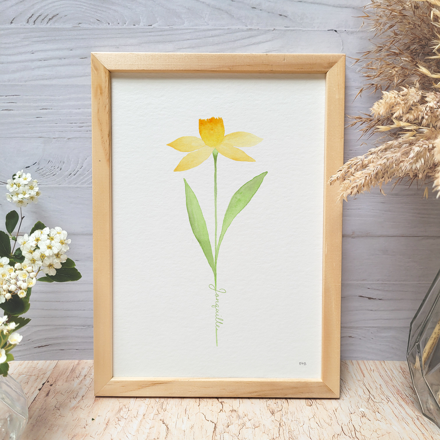 Affiche florale aquarelle · "La jonquille" · Texte personnalisable