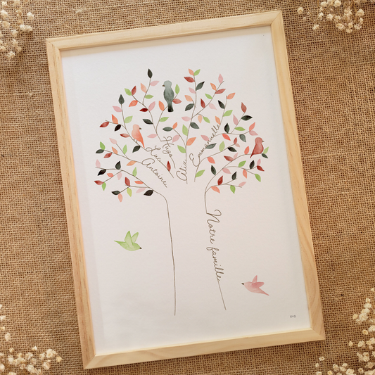 Affiche famille "L'arbre aux oiseaux" - Naturel - A5, A4, A3