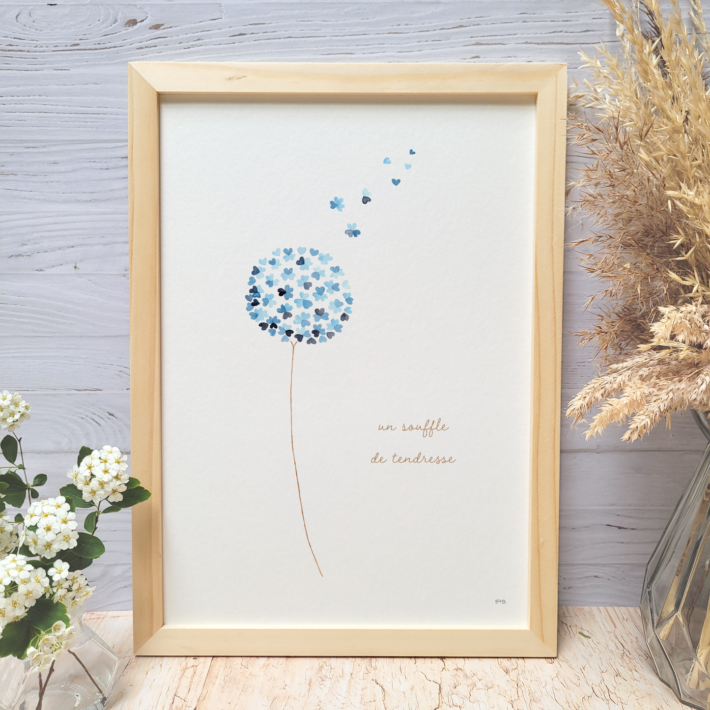Affiche florale aquarelle · "Un souffle de tendresse" · Texte personnalisable