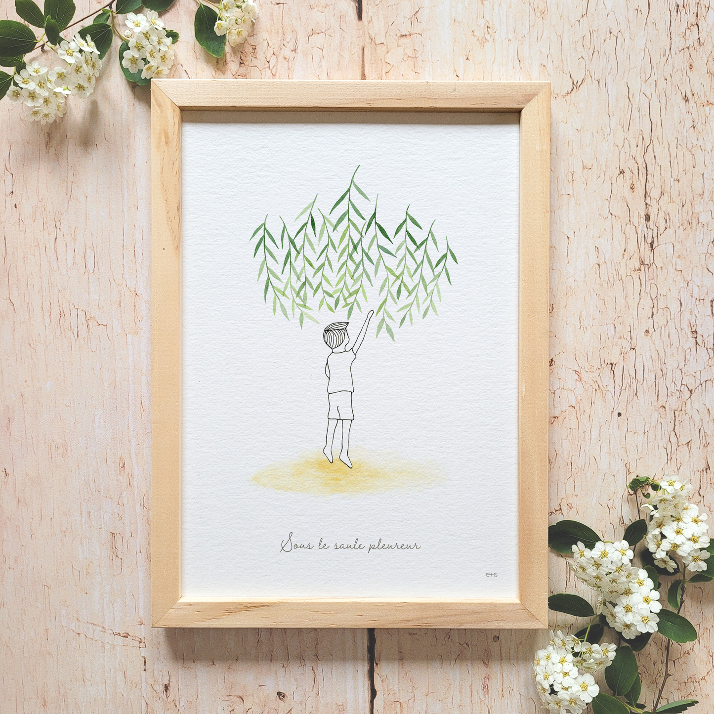 Affiche aquarelle · "Sous le saule pleureur"