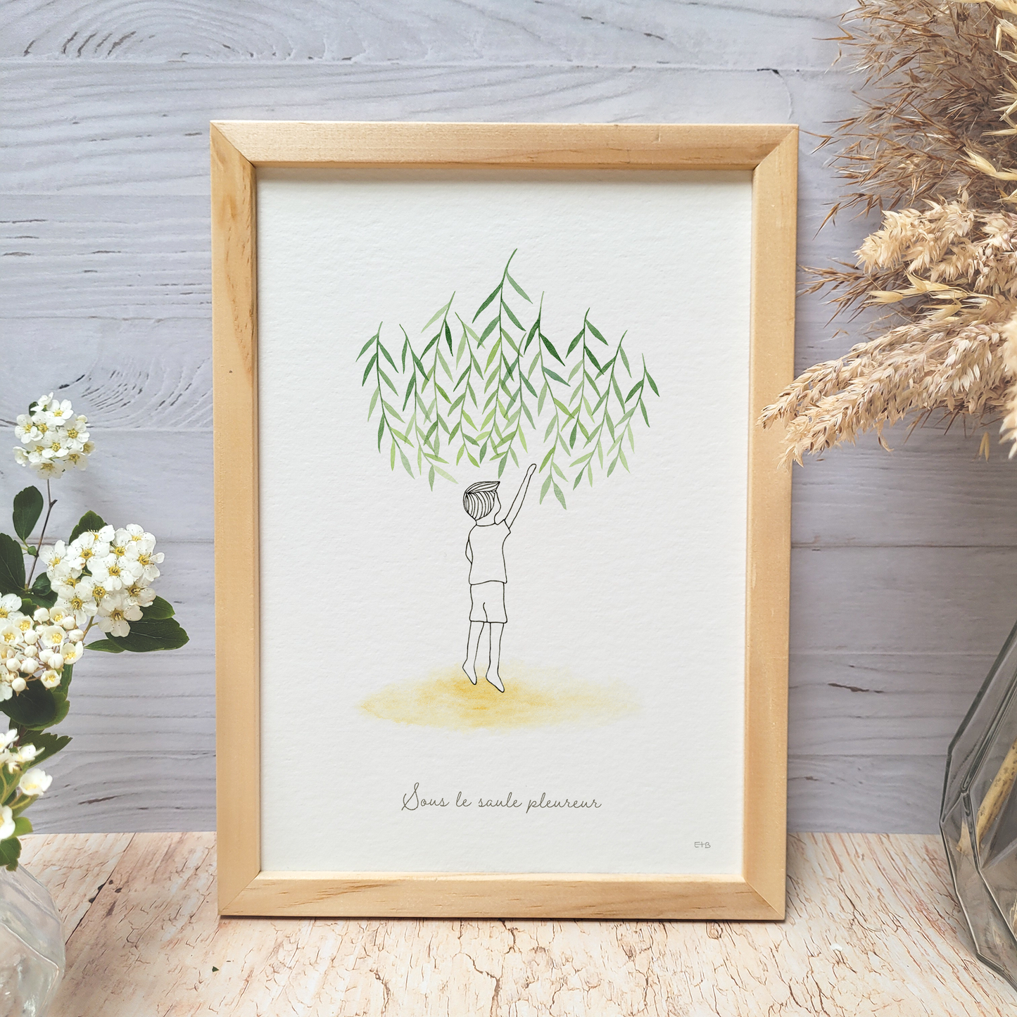 Affiche aquarelle · "Sous le saule pleureur"