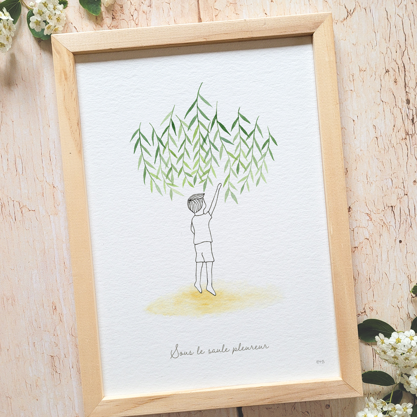 Affiche aquarelle · "Sous le saule pleureur"