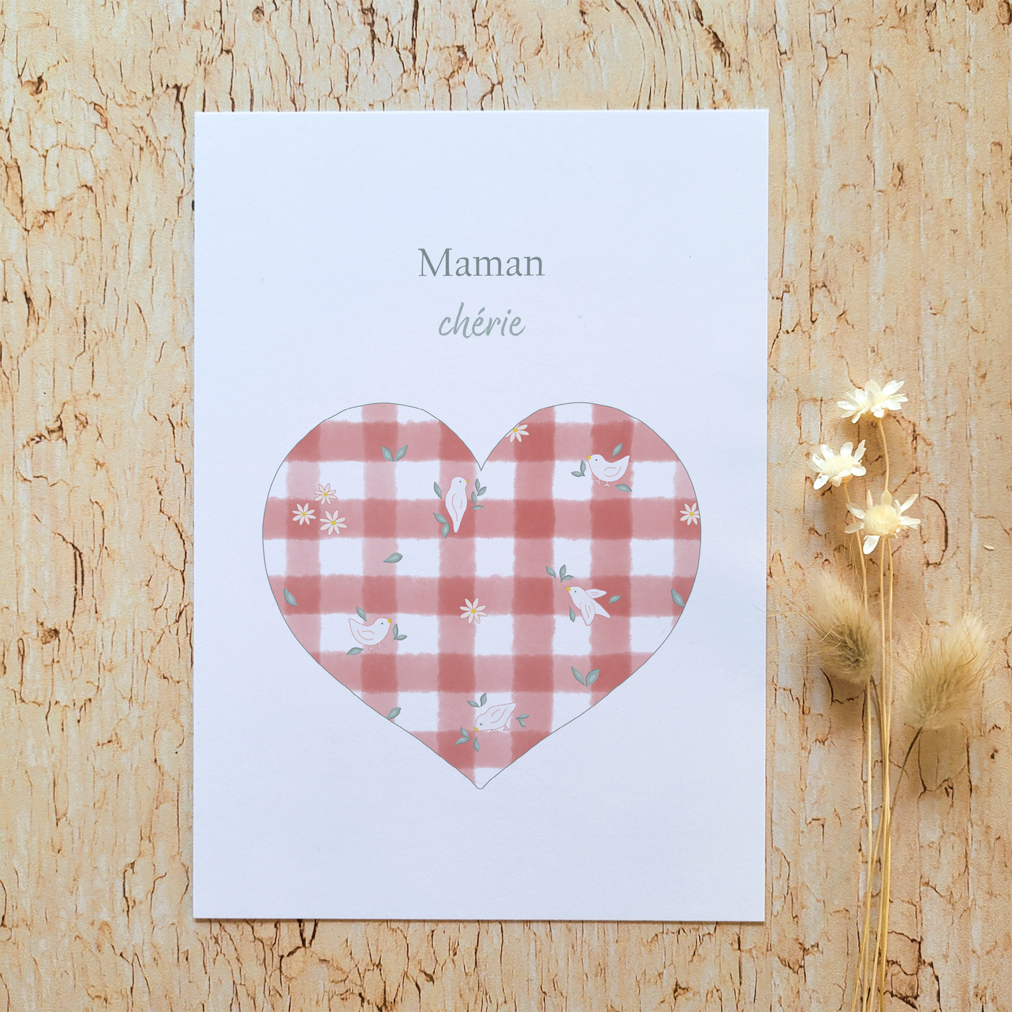 Carte de vœux · "Vichy fleuri" · Maman chérie