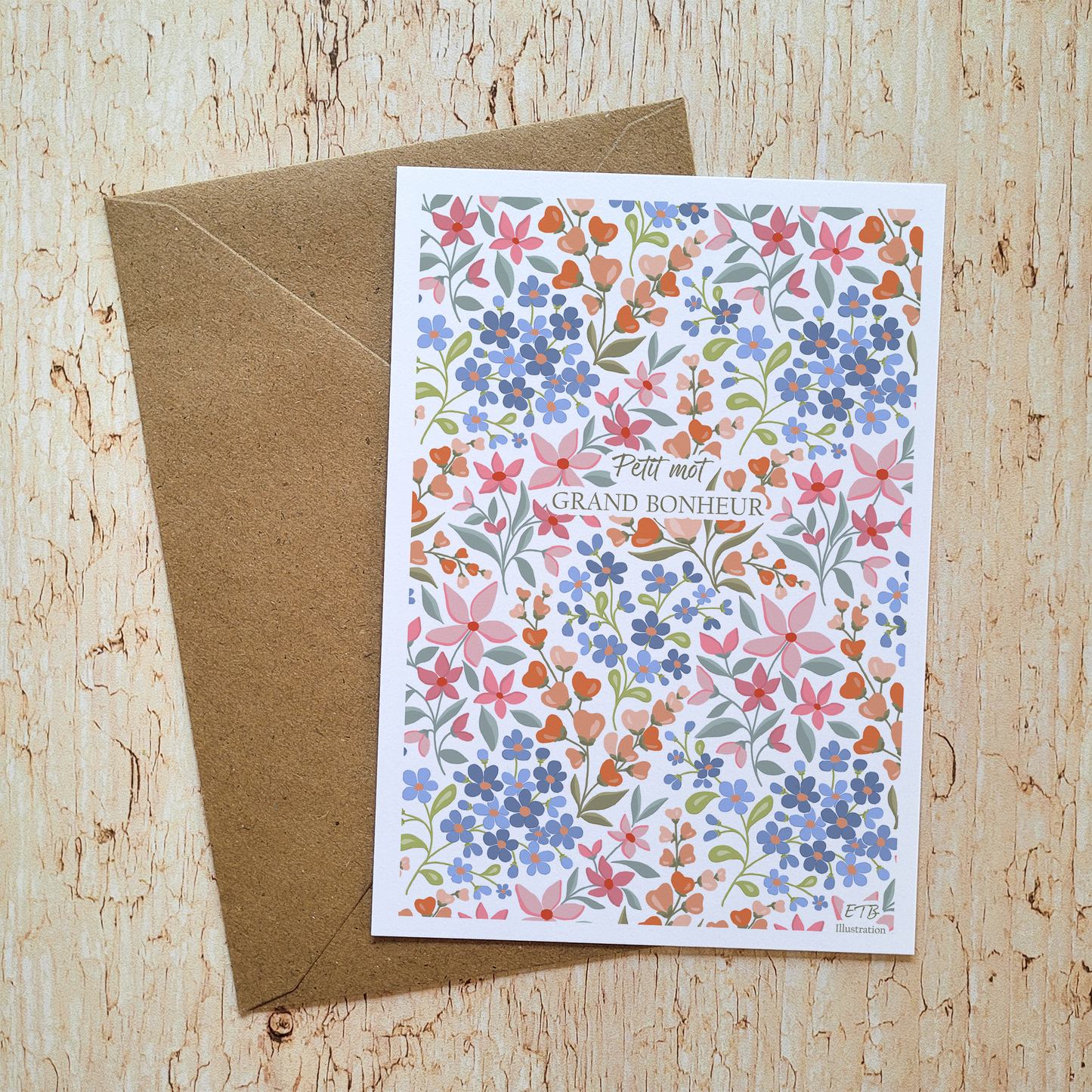 Carte de vœux · "Eclat de fleurs" · Petit mot grand bonheur
