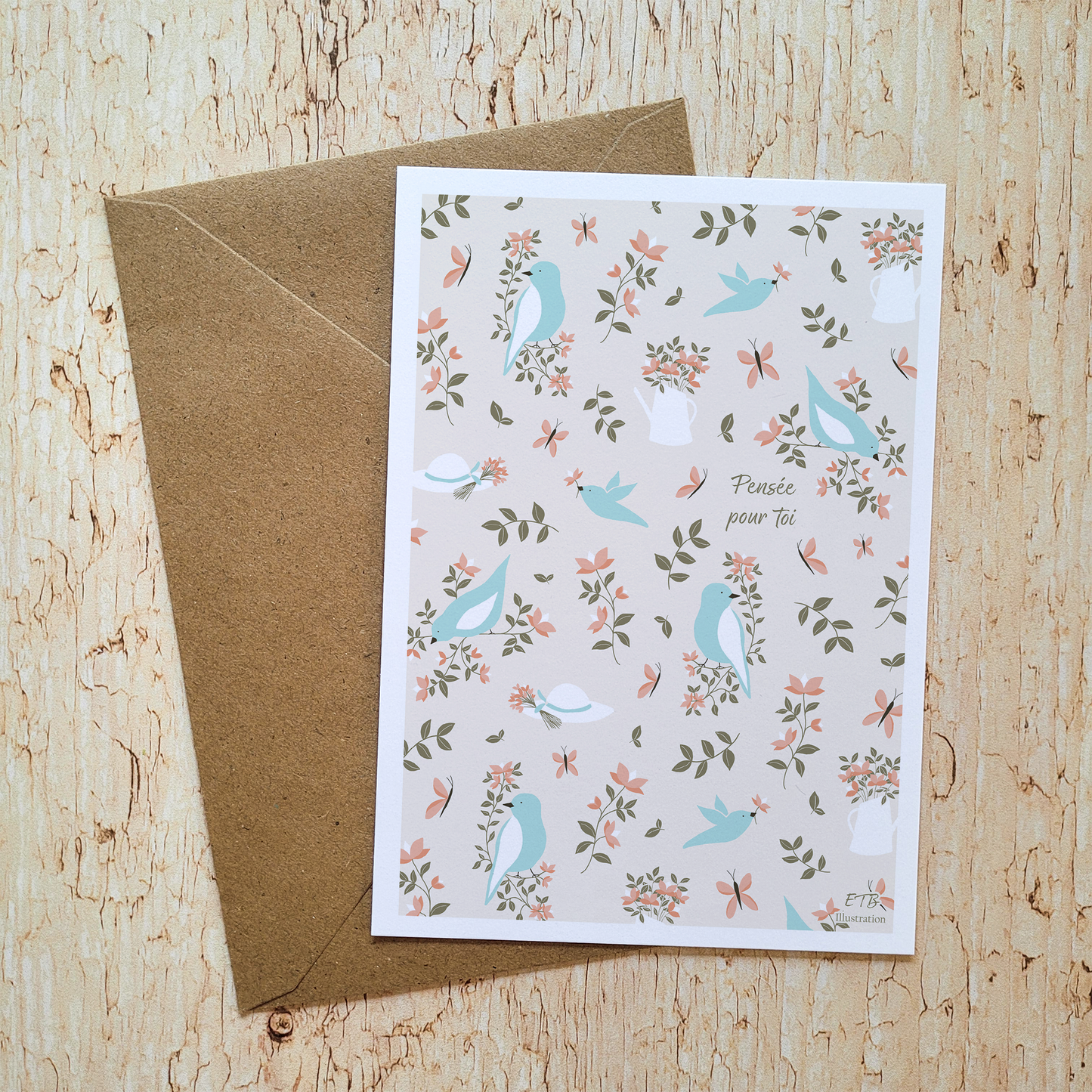 Carte de vœux · "Instants au jardin" · Pensée pour toi