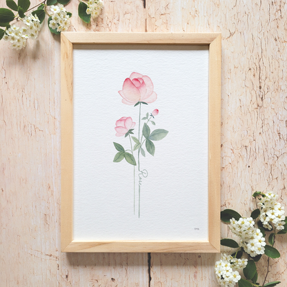 Affiche florale aquarelle · "La rose" · Texte personnalisable