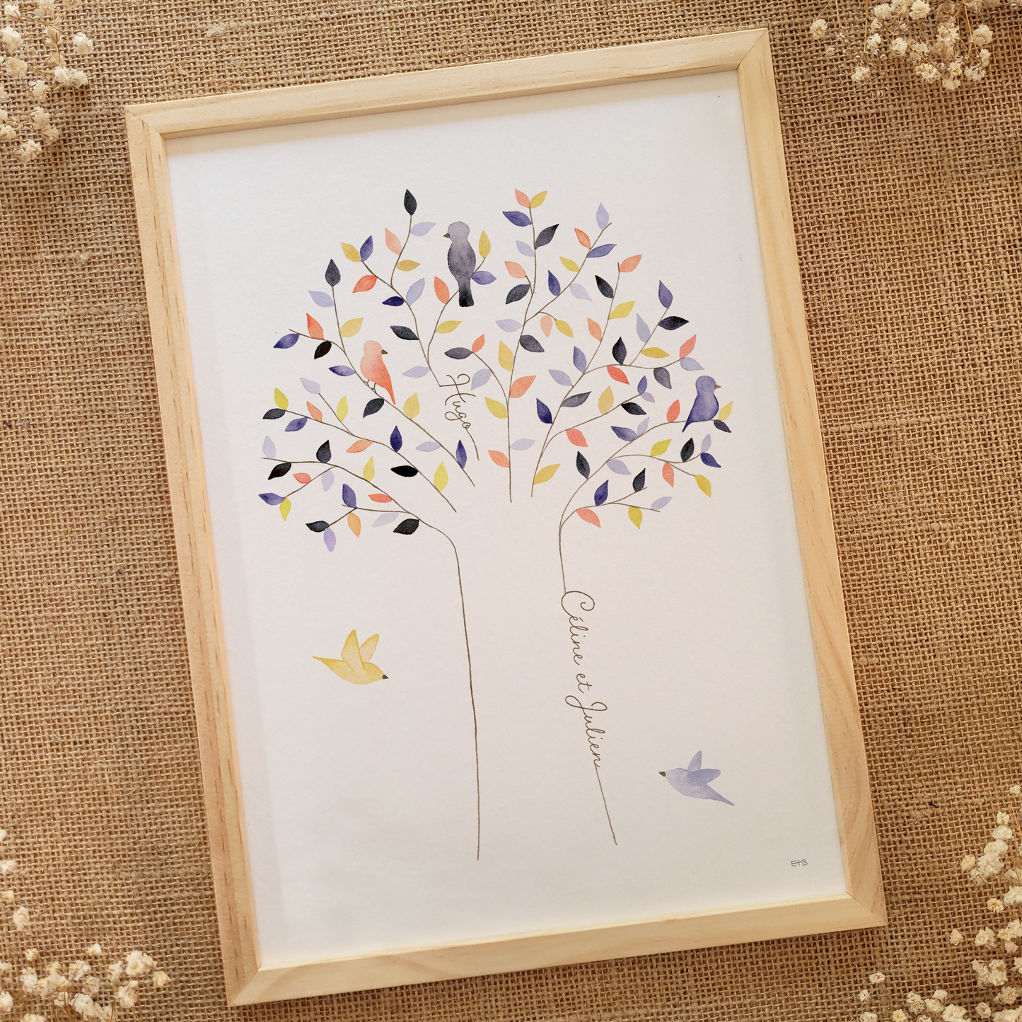 Affiche famille "L'arbre aux oiseaux" - Bleu - A5, A4, A3