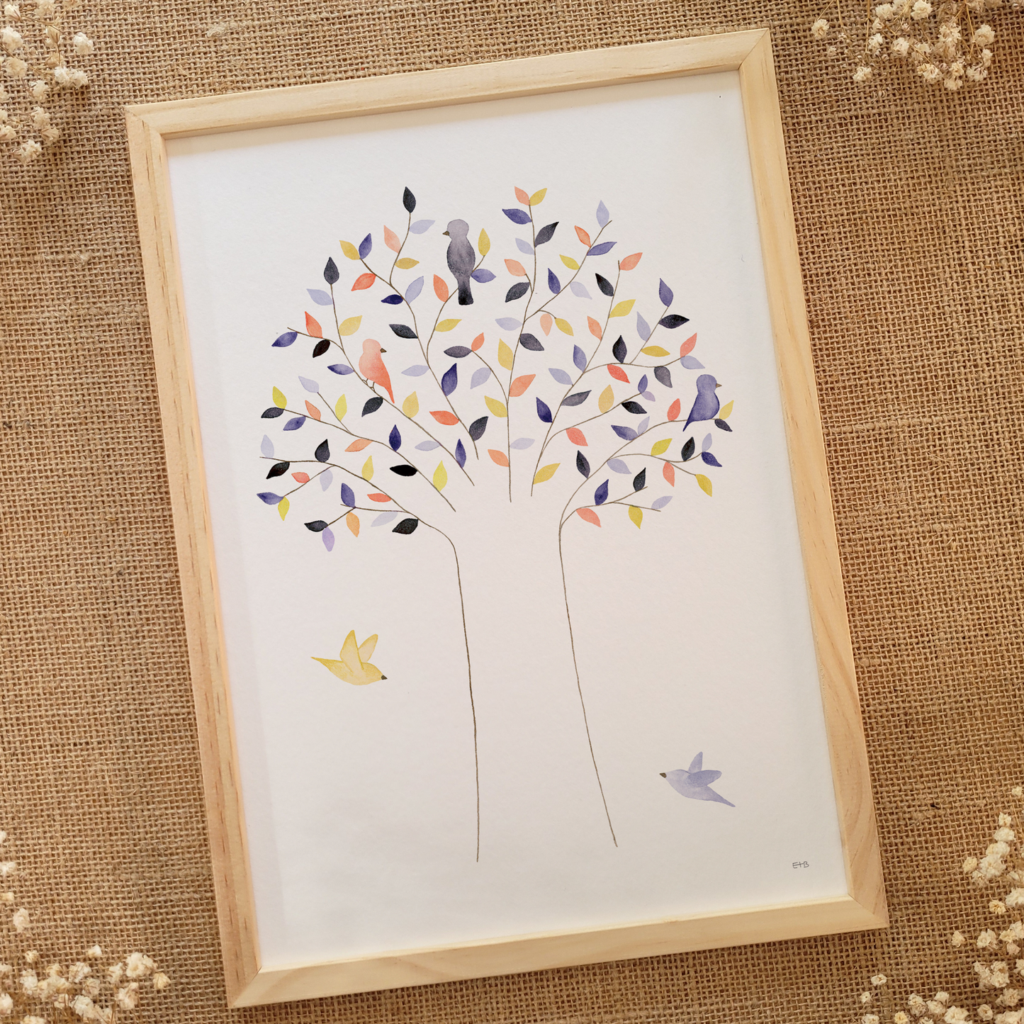 Affiche famille "L'arbre aux oiseaux" - Bleu - A5, A4, A3