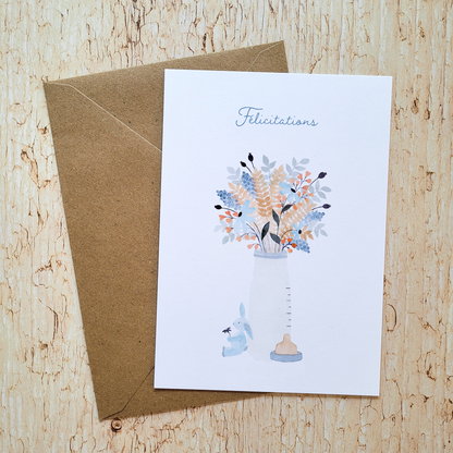 Carte de vœux · "Biberon" bleu · Félicitations