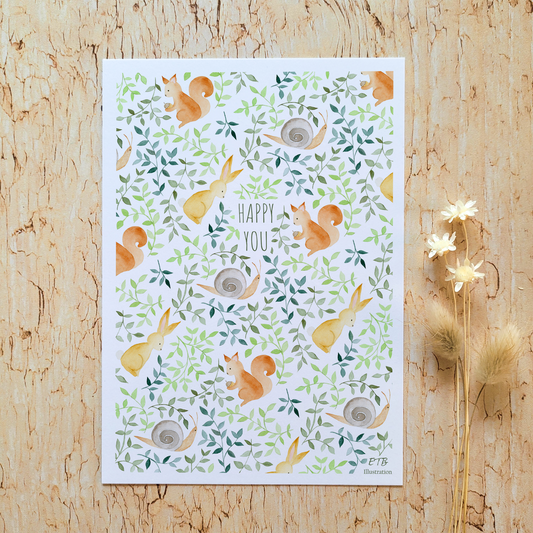 Carte de vœux · "Mes petits animaux" · Happy you