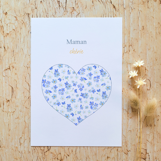 Carte de vœux · "Liberty myosotis" · Maman chérie