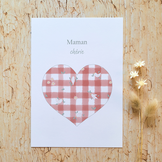Carte de vœux · "Vichy fleuri" · Maman chérie