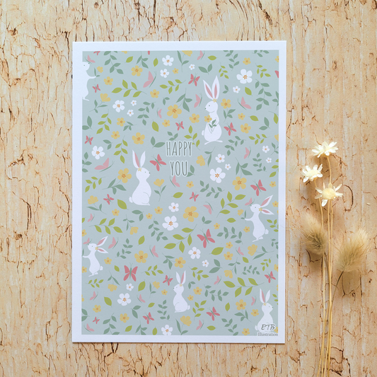 Carte de vœux · "Doux lapin" · Happy you