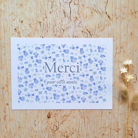 Carte de vœux · "Liberty myosotis" · Merci pour cette année