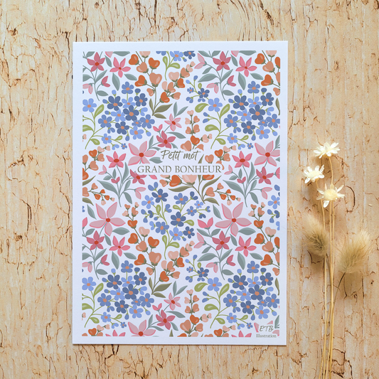 Carte de vœux · "Eclat de fleurs" · Petit mot grand bonheur