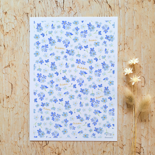 Carte de vœux · "Liberty myosotis" · Bisou