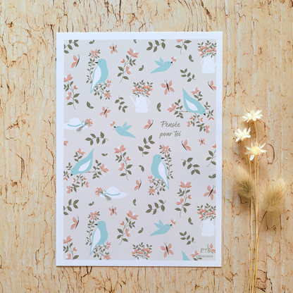 Carte de vœux · "Instants au jardin" · Pensée pour toi