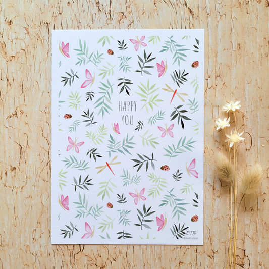 Carte de vœux · "Parmi les papillons" · Happy you