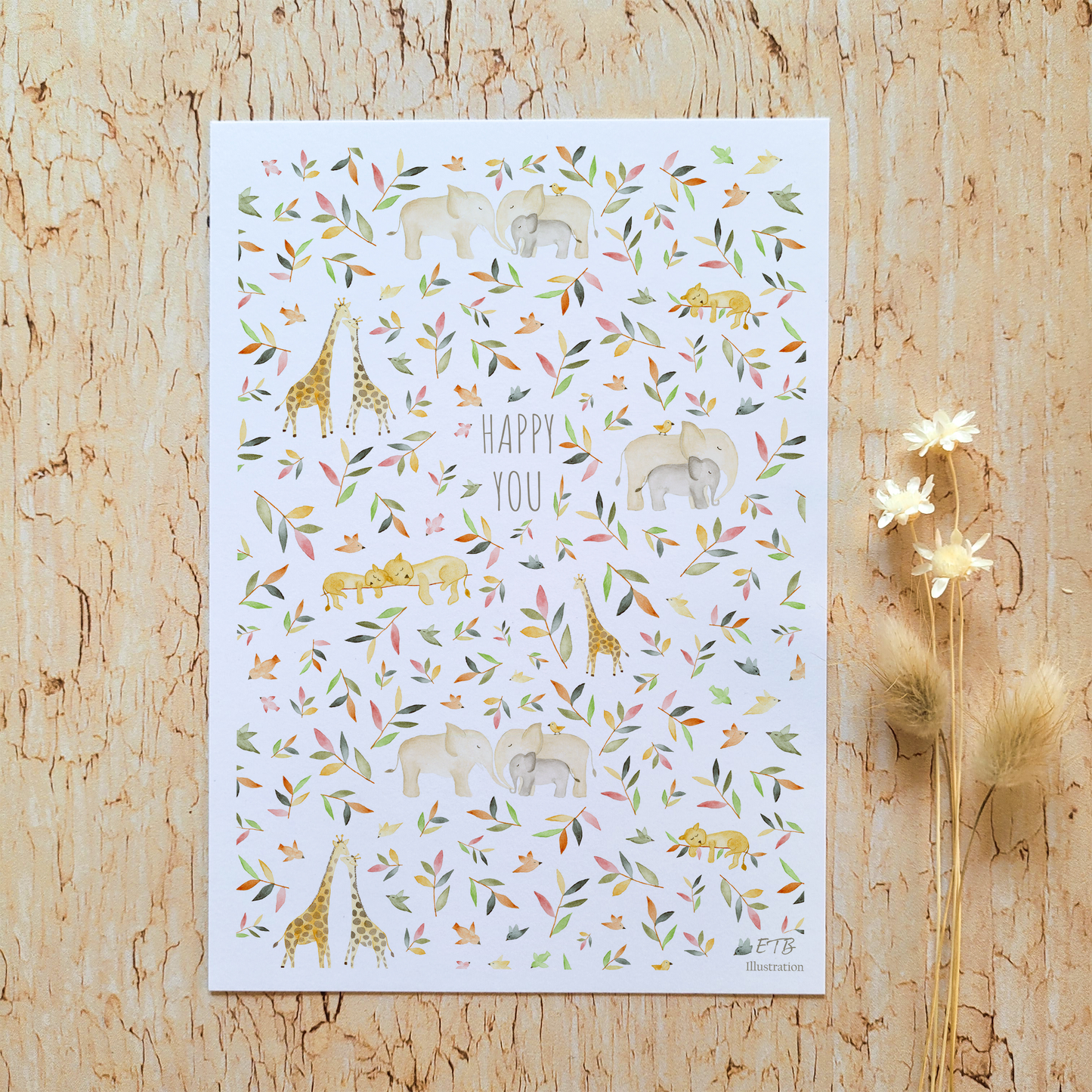 Carte de vœux · "Dans la savane" · Happy you