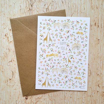 Carte de vœux · "Dans la savane" · Happy you